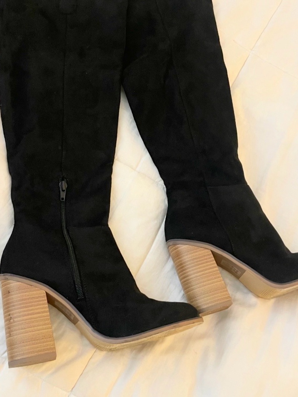 Soda Black Suede Knee-High Block Heel Boots